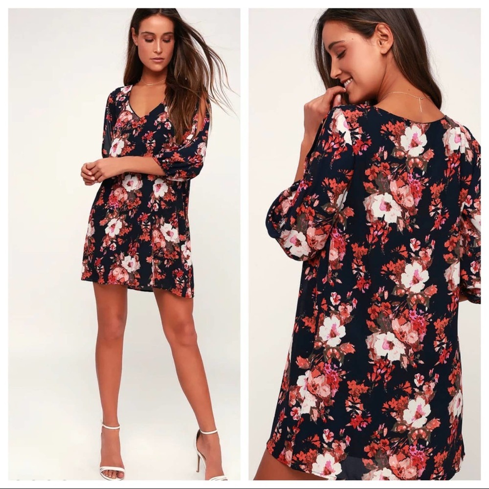 Lulus Shifting Dears Navy Floral Print Dress S - Picture 14 of 14
